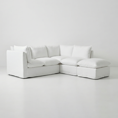 Coco L-Shaped Sofa with Footstool in Customer's Own Material - Made to Order