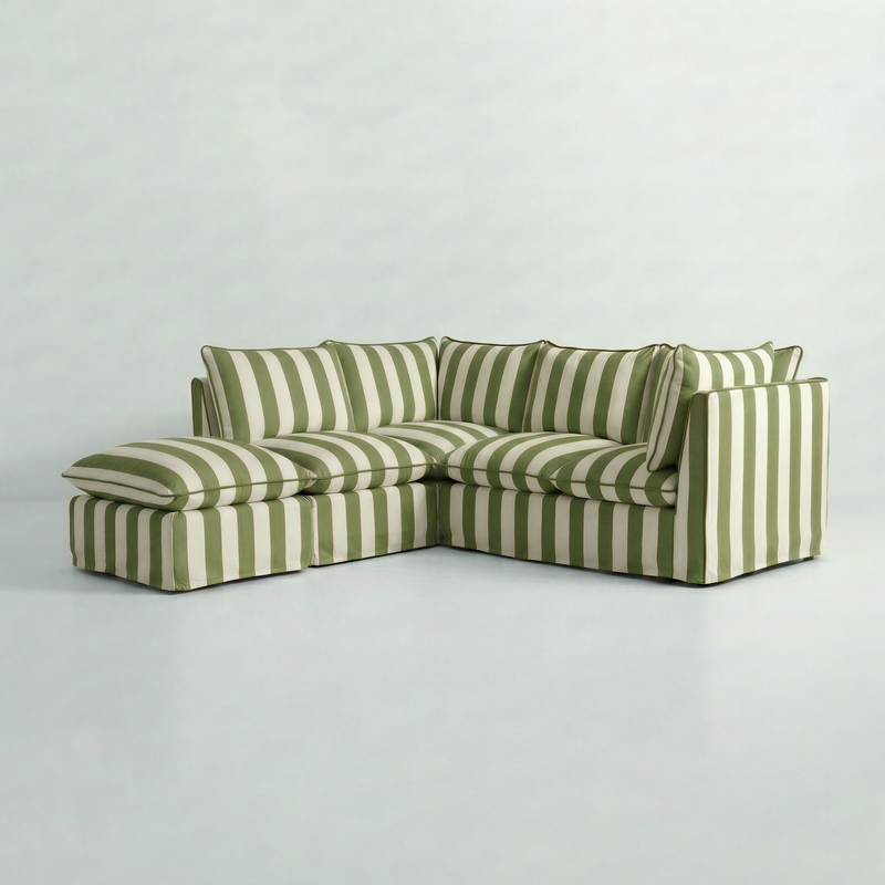 Coco L-Shaped Sofa with Footstool in Customer's Own Material - Made to Order