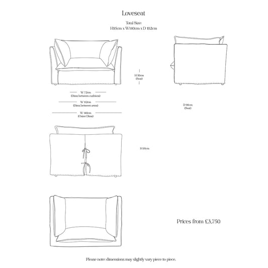 Coco Loveseat with Knife Edge Cushion in Cayenne Linen - Made to Order