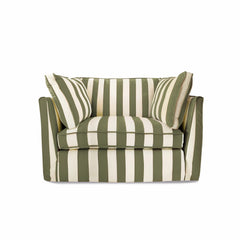 Coco Loveseat with Self Piped Box Edge cushion in Spring Green Stripes - Made to order (Available for quick ship)