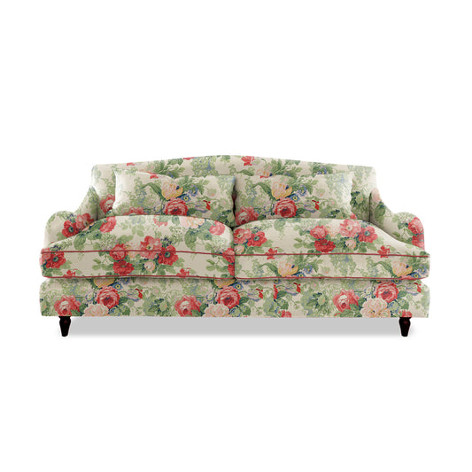 Felix 3 seater sofa in English Garden Classic Rose with Velvet Trim