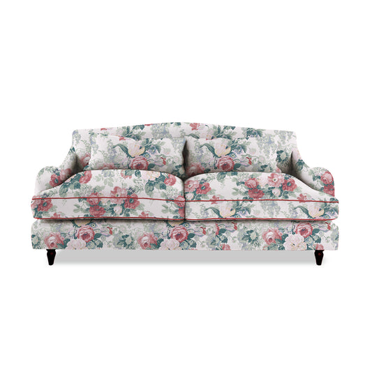 Felix 3 seater sofa in English Garden Classic Rose with Velvet Trim