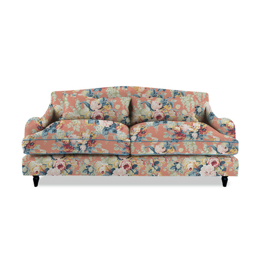 Felix 3 seater sofa in English Garden Coral Orange with Velvet Trim