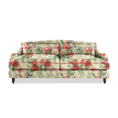 Felix 4 seater sofa in Natural Linen English Garden Classic Rose with Velvet Trim