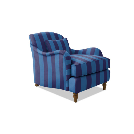 Isobel Armchair with Fixed Back in Coastal Blue Stripes