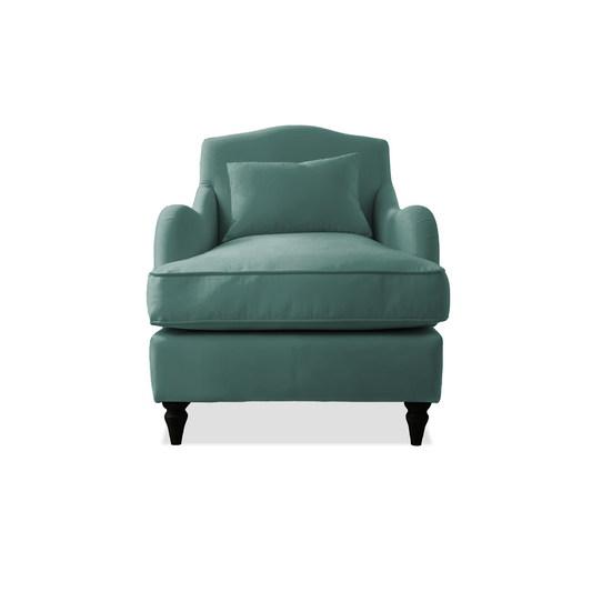 Felix Armchair with Fixed Back in Cerulean Linen