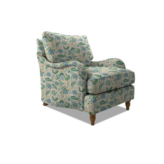 Felix Armchair with Loose Back Cushion in Natural Linen Kitty Blue Green