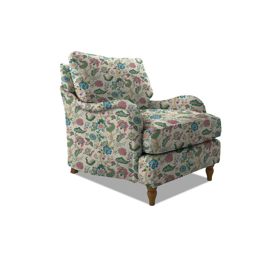Felix Armchair with Loose Back Cushion in Natural Linen Kitty Spring Green