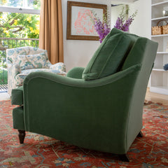 Felix Armchair with Loose Back Cushion in Sea Green Velvet