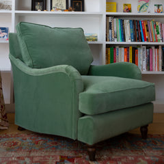 Felix Armchair with Loose Back Cushion in Sea Green Velvet