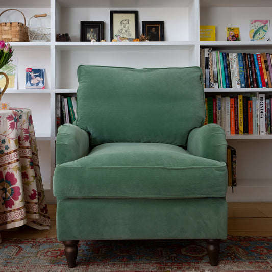 Felix Armchair with Loose Back Cushion in Sea Green Velvet