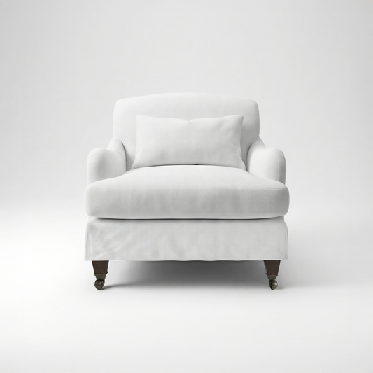 Felix Loose Cover Armchair in Cotton Linen Snow Drop - front