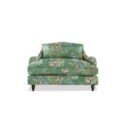 Felix Loveseat in Natural Linen Belleville Juniper with Velvet Trim