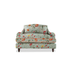 Felix Loveseat in Natural Linen Wildwood Duck Egg with Velvet Trim