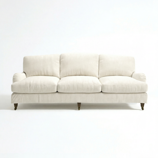 Isobel Loose Cover 4 Seater Sofa in Cotton Linen Cool Coconut - Made to Order - front