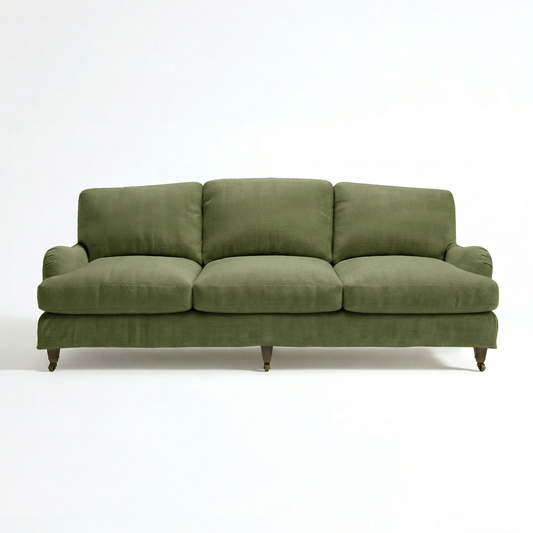 Isobel Loose Cover 4 Seater Sofa in Cotton Linen Evergreen - Made to Order - front