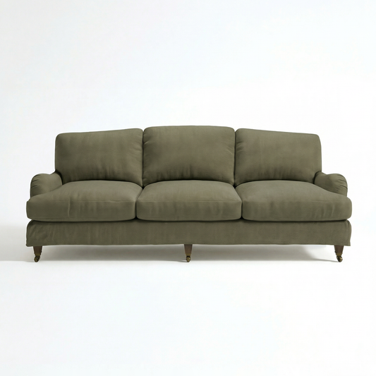 Isobel Loose Cover 4 Seater Sofa in Cotton Linen Potting Moss - Made to Order - front