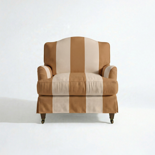 Isobel Loose Cover Armchair in Caramel Stripe - front