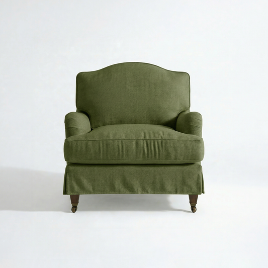 Isobel Loose Cover Armchair in Cotton Linen Evergreen - front