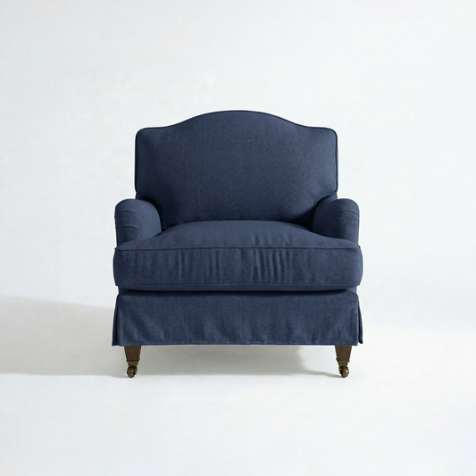 Isobel Loose Cover Armchair in Cotton Linen Inkspot - front