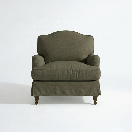 Isobel Loose Cover Armchair in Cotton Linen Potting Moss - front
