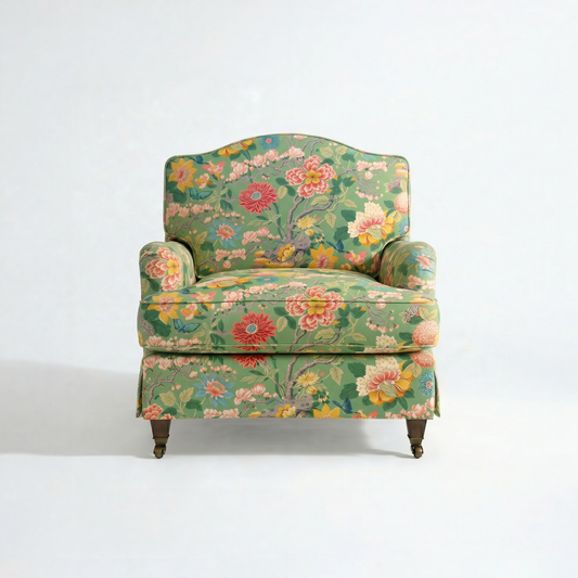 Isobel Loose Cover Armchair in Little Magnolia Emerald - front