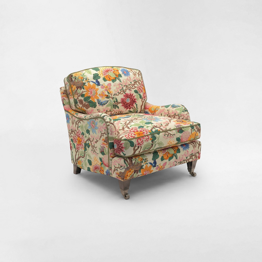 Isobel Armchair with Big Back Cushion in Magnolia Cream Blue
