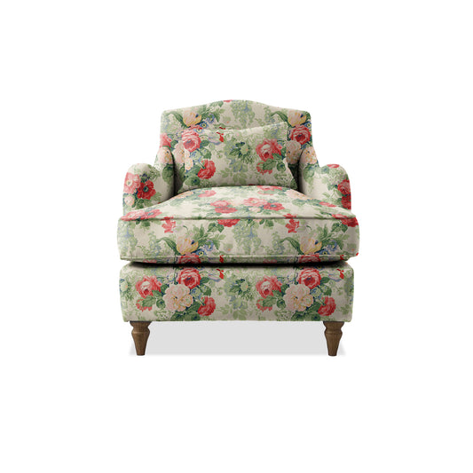 Isobel Armchair with Fixed Back in Natural Linen Classic Rose