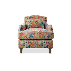 Isobel Armchair with Fixed Back in Natural Linen Coral Orange