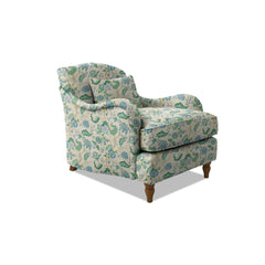 Isobel Armchair with Fixed Back in Natural Linen Kitty Blue Green