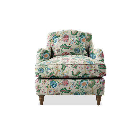 Isobel Armchair with Fixed Back in Natural Linen Kitty Spring Green