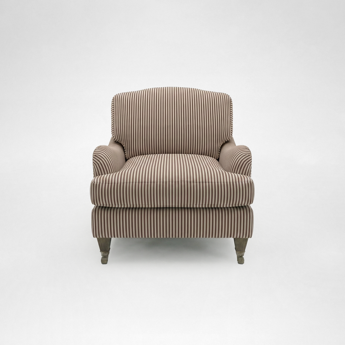 Isobel Armchair with Big Back Cushion in Narrow Chocolate Stripe