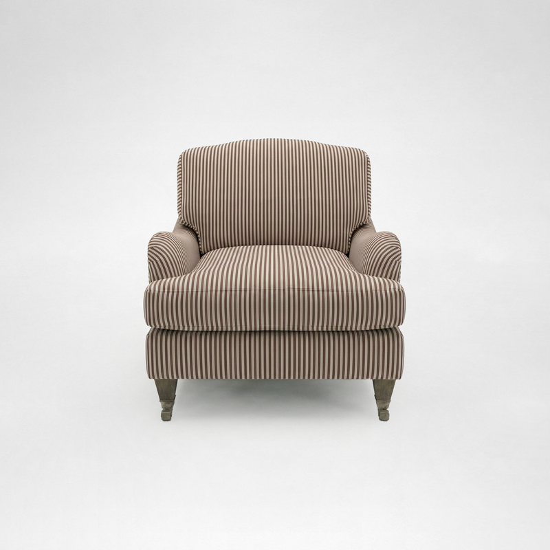 Isobel Armchair with Big Back Cushion in Narrow Chocolate Stripe