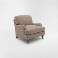 Isobel Armchair with Big Back Cushion in Narrow Chocolate Stripe