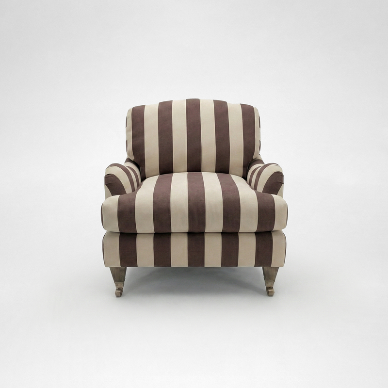 Isobel Armchair with Big Back Cushion in Chocolate Stripe