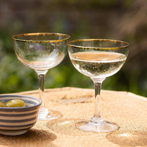 Six Champagne Saucers with Gold Rims by Vintage List
