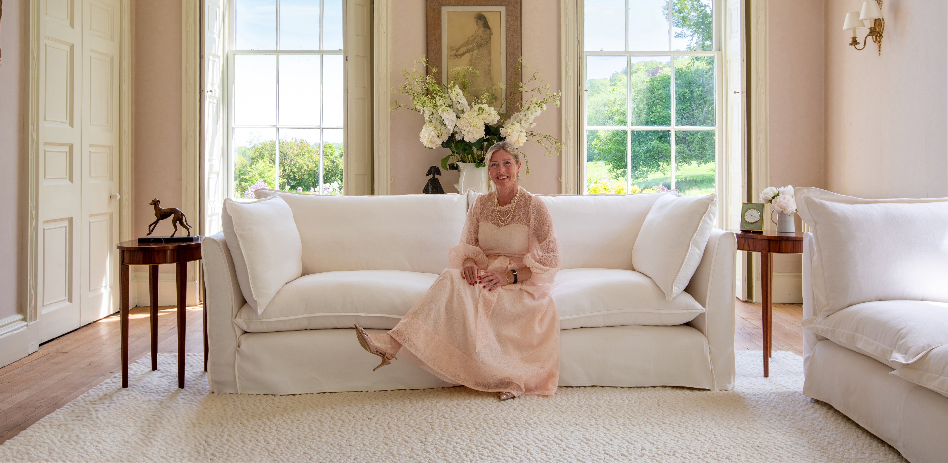 A Sophie Conran Coco sofa at home in a pale drawing room