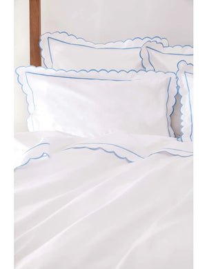 Blue Scalloped King Size Duvet Cover & 2 Oxford Pillowcases Set