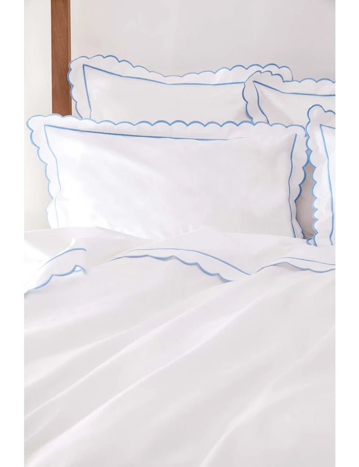 Blue Scalloped King Size Duvet Cover & 2 Oxford Pillowcases Set