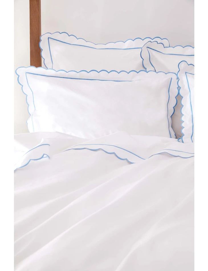 Blue Scalloped King Size Duvet Cover & 2 Oxford Pillowcases Set