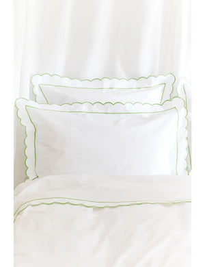 Green Scalloped King Size Duvet Cover & 2 Oxford Pillowcases Set