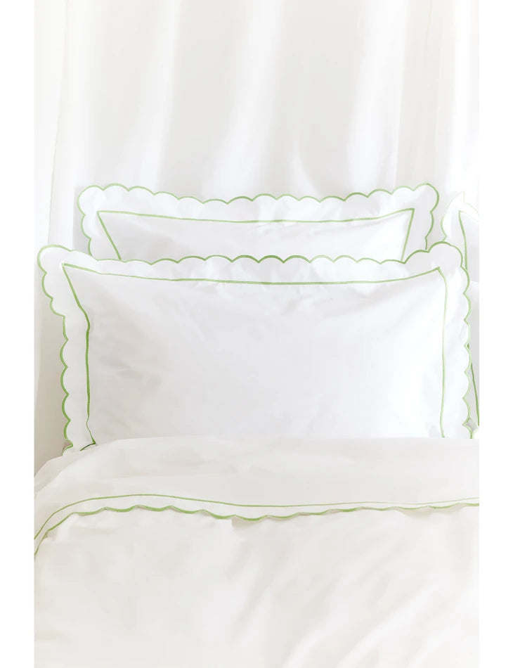Green Scalloped King Size Duvet Cover & 2 Oxford Pillowcases Set