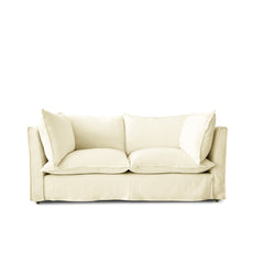 Coco 2.5 seater sofa with Self Piped Knife Edge cushion in Romo Linara Rice Paper - Available for quick ship