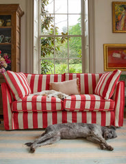 Coco 3 seater sofa with Self Piped Box Edge cushion in Stripes Petunia sophieconran