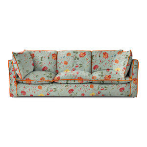 Coco 4 seater sofa with Contrast Piped Knife Edge cushion in Wildwood Duck Egg - Made to Order