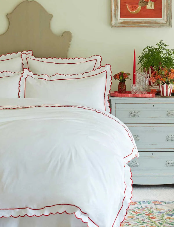 Red Scalloped bed linen