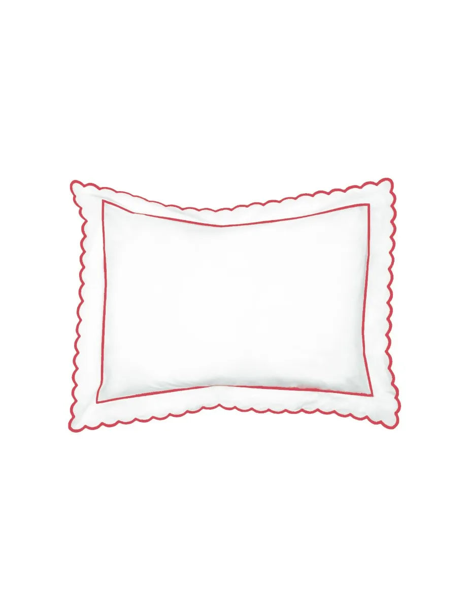 Red Scalloped Edge Oxford Pillowcase (50cm x 75cm)