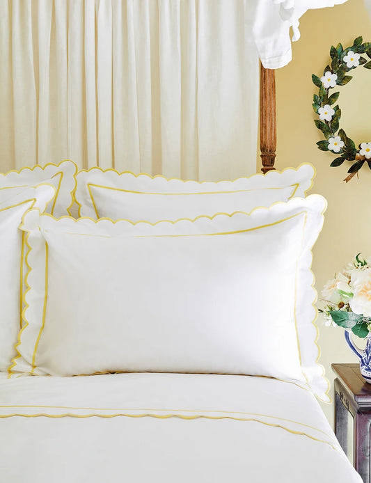 Yellow Scalloped Double Duvet Cover & 2 Oxford Pillowcases Set - Pre order for delivery late July