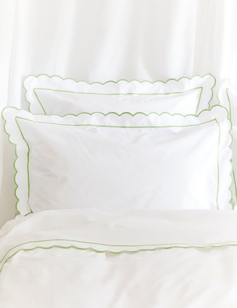 Green Scalloped Super King Size Duvet Cover (Pre-order for delivery by 15th March)